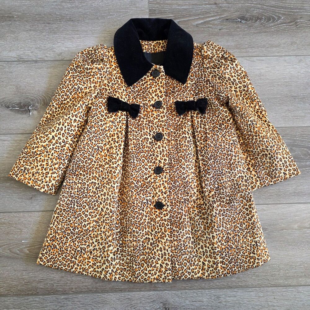Vintage Y2K Leopard Print Peacoat Coat Childs S 4-6 Faux Fur texture Whimsigoth